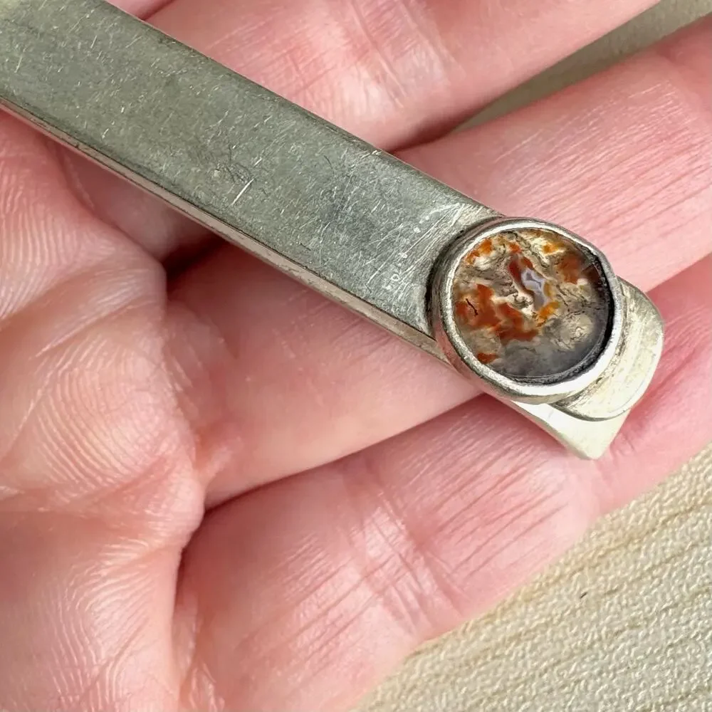 MCM Signed SAM KRAMER Sterling Silver Agate Tie Clip